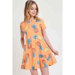 Women's Pineapple Print Fit and Flare Summer Dress